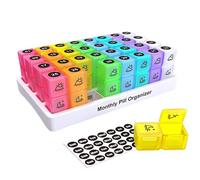 Hobngmuc Organizador de pastillas de 31 días, pastillero mensual portátil, caja de almacenamiento de medicamentos con 32 compartimentos dos veces al día AM PM, organizador de tabletas para aceites de