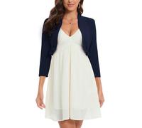 Hobrounn Bolero de mujer, de manga larga, frente abierta, monocolor, para vestido, Azul marino., M