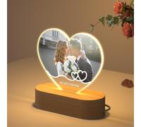 HOBULL Lámpara Personalizada con Foto Corazón y Textos, Luz LED Nocturna Metacrilato Marco Personalizado Cuadro Foto, Originales Regalos Personalizados para Aniversario San Valentín Cumpleaños