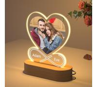 HOBULL Lámpara Personalizada con Foto Corazón y Textos, Luz LED Nocturna Metacrilato Marco Personalizado Cuadro Foto, Originales Regalos Personalizados para Aniversario San Valentín Cumpleaños