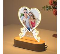 HOBULL Lámpara Personalizada con Foto Corazón y Textos, Luz LED Nocturna Metacrilato Marco Personalizado Cuadro Foto, Originales Regalos Personalizados para Aniversario San Valentín Cumpleaños