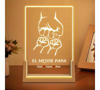 HOBULL Regalo Dia del Padre Personalizzato Lámpara Papá, Regalo Original para Papá Luz Nocturna Personalizada con Nombre, Papá Puño de Equipo Acrílica Placa Ideas Regalo para Papá Abuelo