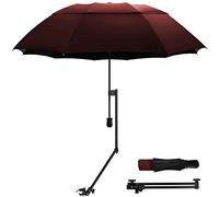 HOBVO Sombrilla de golf UPF 50+ con abrazadera universal ajustable, paraguas portátil para lluvia, apertura y cierre manual, para silla de playa, carrito de golf, cochecito, blanqueador, patio (vino, 49.2 pulgadas)
