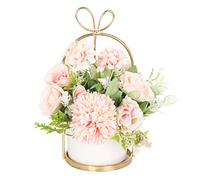 Hobyhoon Flores artificiales de seda con jarrón, hortensias falsas y crisantemo, arreglo floral para decoración del hogar, boda, centro de mesa, decoración de escritorio de sala de estar