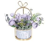 Hobyhoon Flores artificiales en maceta, decoración falsas, como hortensias reales de seda para decoración de bodas, dormitorio, decoración de habitaciones (maceta de mármol - rosa)