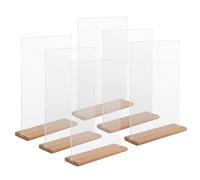 hocadon 6 Piezas Soporte Metacrilato A5 Expositor de Mesa con Base de Madera para Pósteres Soporte de Menú de Escritorio para Menu Restaurante, Hotel, Tienda