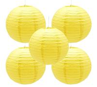 Hocansen 5 farolillos de papel redondos de 12 pulgadas, decoración con forma de bola, farolillos de papel para fiestas, bodas, jardín, decoración (DL/amarillo)