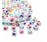 HOCEDO 100-500 Uds. Cuentas acrílicas de corazón Multicolor de 6mm Cubo Cuadrado Cuentas espaciadoras Sueltas para fabricación de joyería DIY Pulsera Collar Accesorios