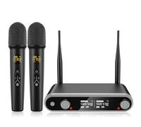 hocini Sistema de micrófono inalámbrico, máquina de karaoke, micrófonos dinámicos de mano recargables, micrófonos inalámbricos duales, canales UHF ajustables, escaneo automático, rango de 322 pies,