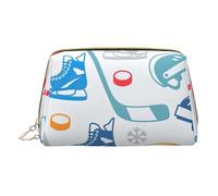 Hockey Elements - Bolsa de aseo portátil con estampado creativo de piel con cremallera para mujer, bolsa organizadora de artículos de aseo personal, pequeña bolsa de maquillaje, color blanco, talla