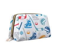 Hockey Elements - Bolsa de maquillaje portátil de piel con estampado creativo con cremallera, organizador de viaje, bolsa de aseo