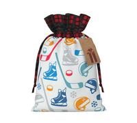 Hockey Elements - Bolsas de dulces de Navidad con estampado creativo, bolsas de cordón bloqueadas de color, bolsas de aperitivos con cordón