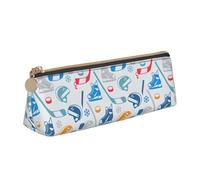 Hockey Elements - Estuche triangular de piel con estampado creativo con cremallera para niños y niñas, para el trabajo y la escuela, White, Talla única, Neceser de maquillaje