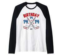 Hockey sobre hielo catorce cumpleaños niño 14 fiesta niños edad 14 Camiseta Manga Raglan