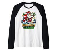 Hockey sobre Hielo Claus Santa Feliz Navidad Divertido Jugador Amante Camiseta Manga Raglan