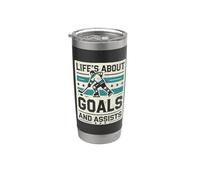 Hockey sobre hielo, Hombres Niños, La vida es sobre goles y asistencias, Hockey Vaso térmico de acero inoxidable de doble pared