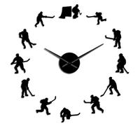 Hockey Sport Wall Art Sticker DIY Reloj de pared grande Decoración del hogar Reloj de pared sin marco Regalo (Negro, 47 pulgadas)