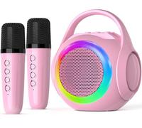 Hockvill Mini máquina de karaoke para niños con 2 micrófonos, juguete de karaoke Bluetooth para niños con luces LED, altavoz portátil recargable para niñas y niños de 3 a 10 años, ideas de regalo para