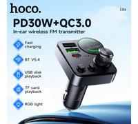 HOCO 48W puerto dual USB A QC3.0 coche Bluetooth FM Tramsmitter adaptador inalámbrico manos libres en coche para música Audio PD30W USB C cargador Black