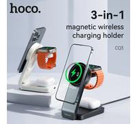 HOCO CQ3 3 en 1 soporte de cargador rápido inalámbrico magnético plegable para Iphone16 15 14 Pro teléfonos móviles reloj carga inalámbrica BLANCO