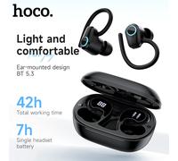HOCO EQ8 Bluetooth 5,3 auriculares inalámbricos pantalla LED caja de carga deportes HiFi música ganchos para la oreja auriculares con Control táctil Black
