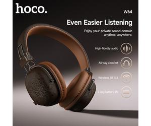HOCO Retro PU cuero inalámbrico Bluetooth 5,4 auriculares 40MM altavoz de graves profundos música deportes HiFi Audio auriculares moda sobre la oreja Black