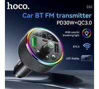 HOCO-transmisor FM E82 para coche, adaptador de carga rápida con pantalla LED, Bluetooth 5,3, manos libres, llamada telefónica inalámbrica, PD30W, QC3.0 Black