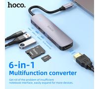HOCO USB C HuB tipo C a USB 3,0 2,0 adaptador PD60W Dock para MacBook Pro Air Compatible con HDMI divisor 4K 30HZ HDTV OTG adaptadores 6-in-1