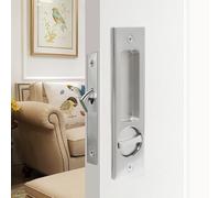 HOCONNIE Manillas de Puerta con Cerradura sin Llave Cerradura Invisible Puerta Corredera Cierre Puerta Corredera Cerradura Puerta Madera Interior 160mm (Plateado)
