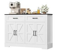 HOCSOK Aparador, Armario de Cocina, Armario Almacenaje con 4 Puertas y 2 Cajones, Mueble Auxiliar de Cocina con Estantes, para Comedor Entrada Salón, Blanco y Negro, 40 x 120 x 87 cm