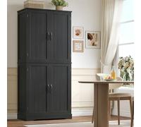 HOCSOK Armario de cocina, armario alto de 180 cm, armario buffet con 4 puertas, armario comedor para salón, cocina, 180 × 80 × 40 cm, negro