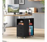 HOCSOK Cajonera de Oficina, Mueble Auxiliar Móvil Debjo de la Mesa, Soporte de Impresora con 2 Cajones y 4 Ruedas Universales, Madera, Negro