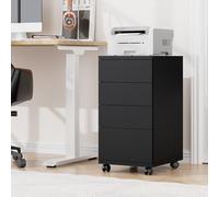 HOCSOK Cajonera de Oficina, Mueble Auxiliar Móvil Debjo de la Mesa, Soporte de Impresora con 4 Cajones y 4 Ruedas Universales, Madera, Negro