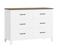 HOCSOK Comoda Dormitorio de Madera, Cajonera con 6 Cajones, Cajoneras Dormitorio para Salón Oficina Entrada, Mueble Almacenaje Estilo Moderno, Blanca, 112x38,2x81 cm