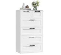 HOCSOK Cómoda Dormitorio de Madera, Sinfonier con 6 Cajones, Cajonera | Acabado Lacado Resistente al Agua, Tiradores Metálicos, Diseño Antivuelco y Frentes Biselados, Ideal como Aparador, Blanca