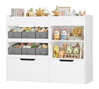 HOCSOK Estantería infantil con 6 cajas con ruedas, estantería infantil con 2 cajas de almacenamiento grandes, estantería para juguetes, habitación infantil, para dormitorio, guardería, color blanco