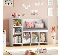 HOCSOK Estantería Infantil, libreria Infantil con Cojín, Almacenaje Juguetes con 6 Compartimentos, Banco Infantil Blanco, 80.5×40×110cm