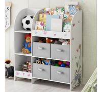HOCSOK Estantería para Juguetes, Estanterias Almacenaje de Juguetes con 4 Cajones de Tela Extraíbles, Organizador de Juguetes y Libros para Niños, Blanco 92.2 x 100.2 x 30