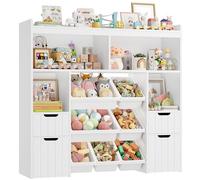 HOCSOK Mueble Almacenaje Juguetes, Mueble Juguetes Organizador, Librería Infantil Montessori, Estantería Infantil para Jugetes y Libros, Organizador Juguetes Infantil, Blanco, 122 x 118 x 30 cm