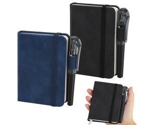 HOCUCHELAND 2 Pack Small Pocket Notebook with Pen, 192 Pages Small Notebooks Pocket Size with Elastic Band and Bookmark, Leather A7 Notebook, Portable Mini Notepad for Office School Writing Memos