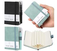 HOCUCHELAND Cuaderno de bolsillo de 2 piezas, cuaderno A7 de tapa dura con bolígrafo y 200 páginas, cuadernos pequeños de bolsillo con banda de cierre elástico y soporte para bolígrafo, mini blocs de