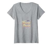 Hocus Pocus, Bruja mágica de Halloween, Camiseta Cuello V, Mujer, Gris Jaspeado, L