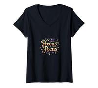 Hocus Pocus, Bruja mágica de Halloween, Camiseta Cuello V, Mujer, Negro, L