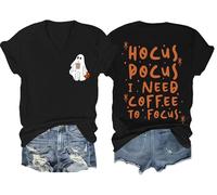 Hocus Pocus I Need Coffee to Focus - Camiseta de Halloween con texto en inglés "I Need Coffee to Focus", Negro-V, M