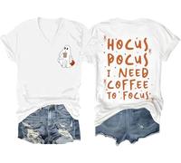 Hocus Pocus I Need Coffee to Focus - Camiseta de Halloween con texto en inglés "I Need Coffee to Focus", Blanco-V, S