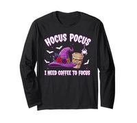 Hocus Pocus I Need Coffee To Focus Halloween Funny Teacher Manga Larga
