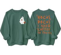 Hocus Pocus I Need Coffee To Focus Sweashirt Halloween Coffee Ghost Shirts Hocus Pocus, sudadera con capucha, verde, XXL