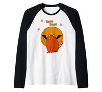 Hocus Pocus Lindo Gato Naranja de Halloween con Estrellas de Luna Camiseta Manga Raglan