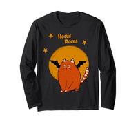 Hocus Pocus Lindo Gato Naranja de Halloween con Estrellas de Luna Manga Larga