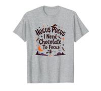 Hocus Pocus Necesito Chocolate para concentrarme Camiseta, Hombre, Gris Jaspeado, L
